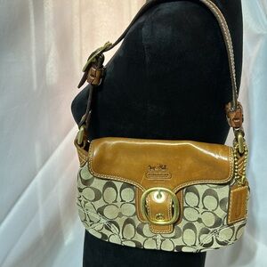 Coach Bleeker Brown & Tan Y2K Jacquard Fabric Leather Shoulder Bag #11441